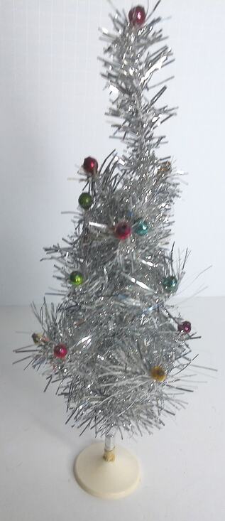 Unknown Other - Vintage Silver Aluminum Tabletop Feather Tree With Mercury Ball Ornaments